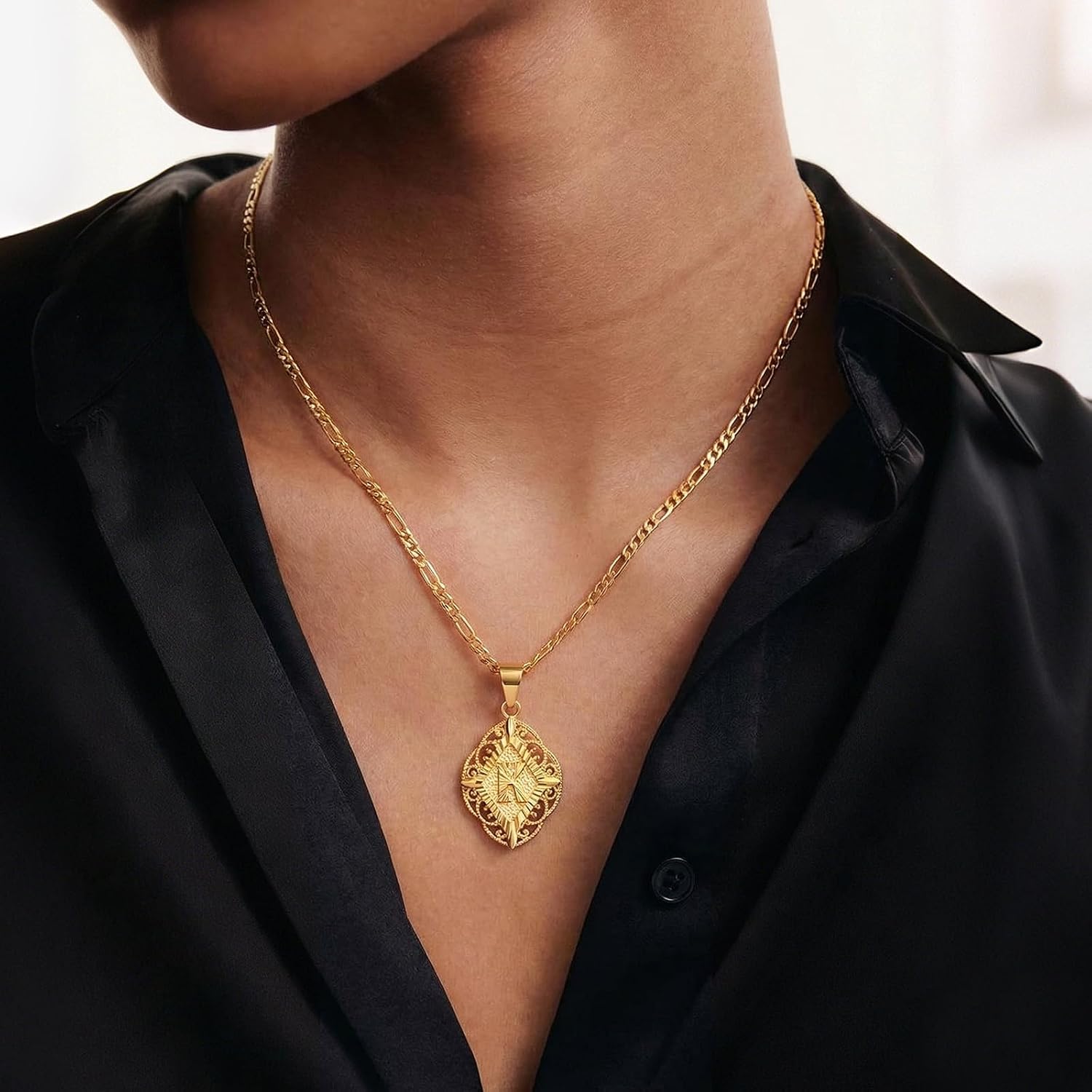 KissYan Initial Necklaces for Women, 14K Gold Plated A-Z Letter Necklace Adjustable Figaro Chain Personalized Jewelry Gift