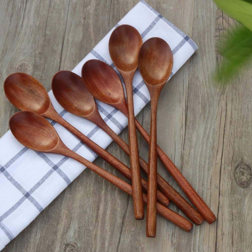 Cuillères à Soupe Cuillères Cuillère à Soupe en Bois Vaisselle écologique Ensemble de cuillères en Bois Ellipse Naturel Cuillère à Soupe Cuillère de Service,(5pcs)