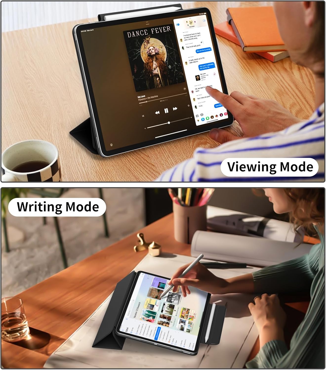 Magnetic Case for iPad Air 13 Inch M3/M2 (2025/2024), iPad Pro 12.9 inch 6th/5th Generation (2022/2021) | Auto Sleep/Wake | Pencil Pro & USB-C | Non-Slip PU Leather Protective Cover, Black