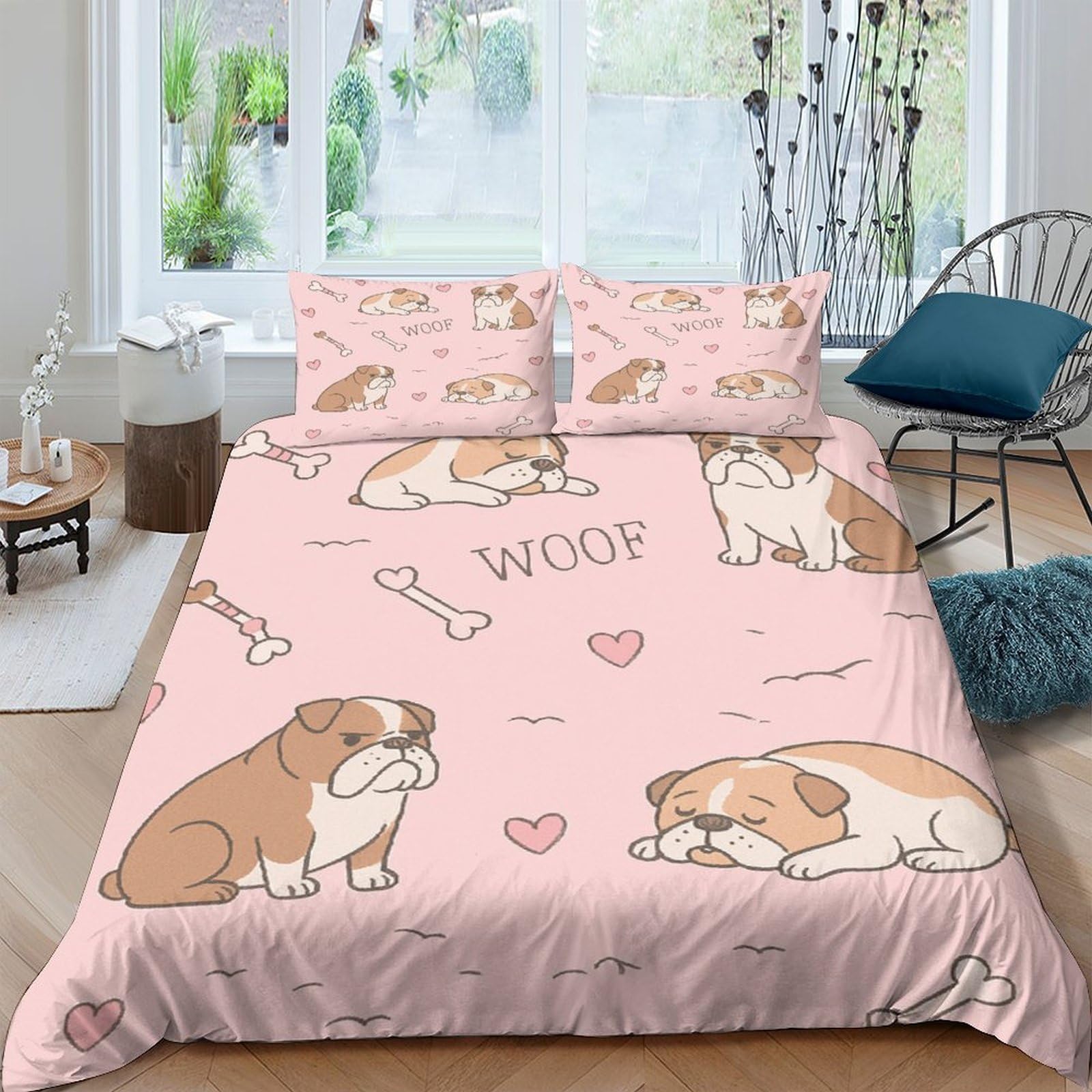 Ctjqhvkz Style-3 3D Printed Bulldog Cartoon Fitted Sheet Microfiber Pink Dog Pattern Mattress Cover For Bedroom Guest Room Decor Single（135X200cm）