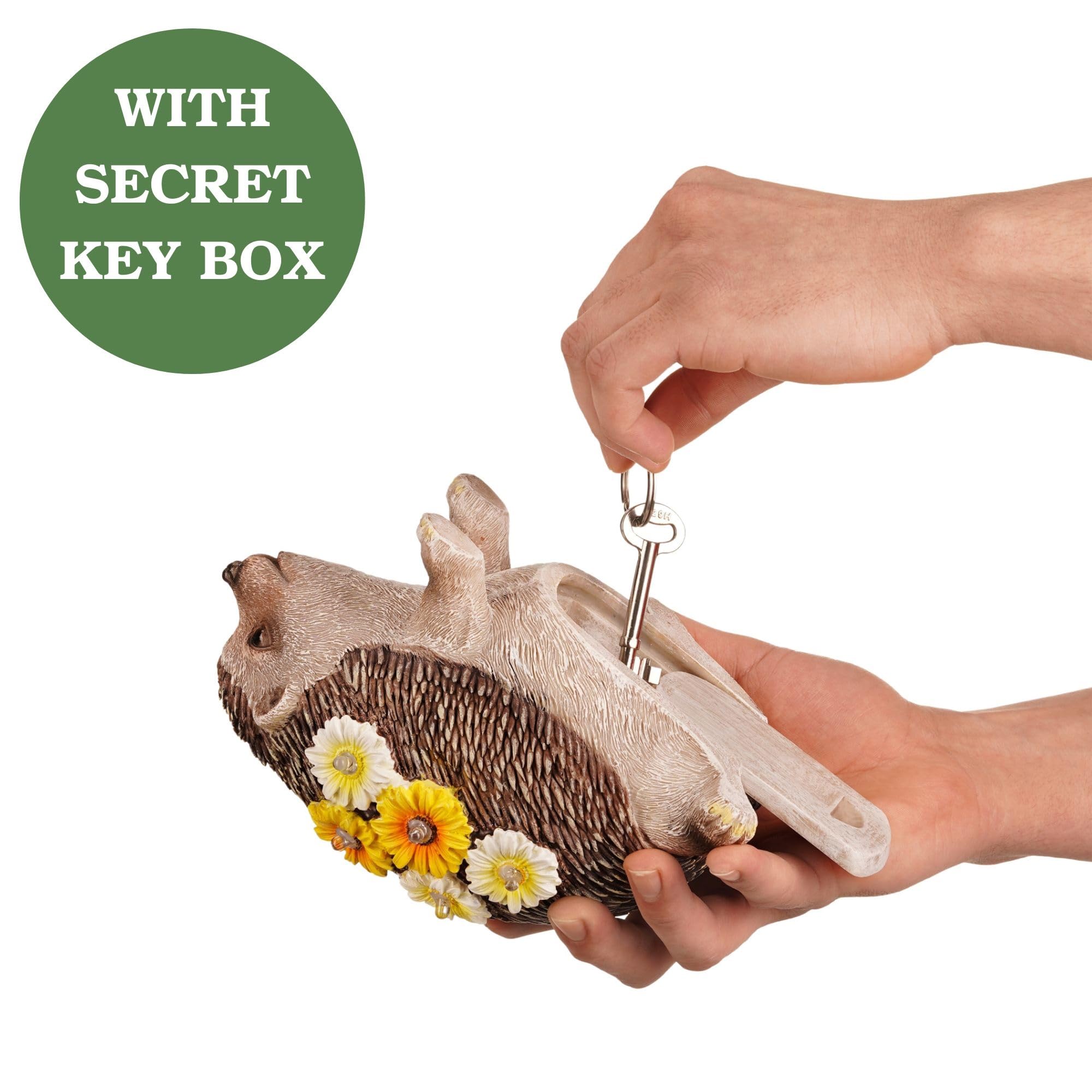 Muldale Solar Hedgehog Garden Ornament with Hidden Key Compartment, Waterproof Outdoor Decor, Solar Powered Animal Light - Image 2
