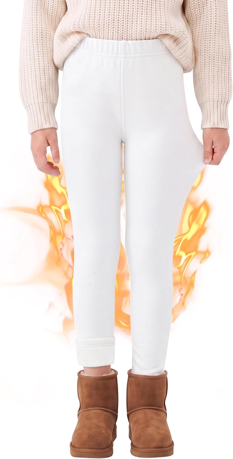 Resinta Girls Winter Fleece Lined Leggings Thick Warm Thermal Pants Basic Full Length Soft Stretch Pants for Kids 5-14 Years