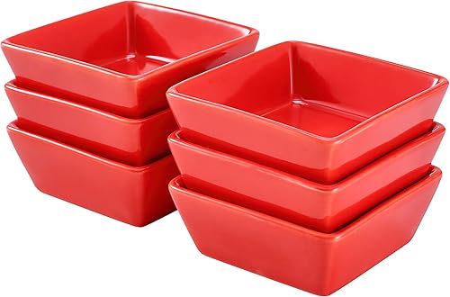 Bruntmor Ramequines cuadrados de cerámica roja para hornear, para soufflé, crema brulee, mermeladas, salsas de inmersión, sopa de cebolla francesa,