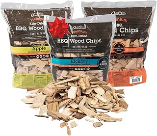 Camerons All Natural Wood Chips for Smoker, 3 Pack Variety - Apple, Cherry, Hickory - 260 Cu in Bag, Approx 2lbs ea - Kiln Dried Coarse BBQ Grill Wood Chips for Smoking - Barbecue Xmas Grilling Gifts