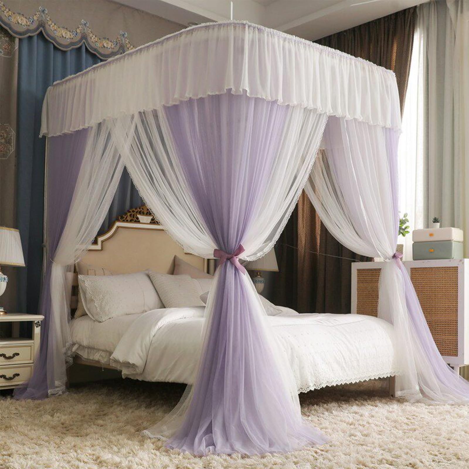SARKEY U-Shaped Rail Bed Canopy Curtain,Princess Beds Canopys For Girls(B,180x220x210cm(71"x87"x83"))