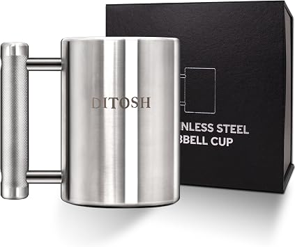 Heavy Coffee Mug Challenge 304 Stainless Steel Dumbbell Cups Silver Overweight Sports Water Cup for Fitness Training Arm Strength Prank Gift Home Gym Workout Equipment