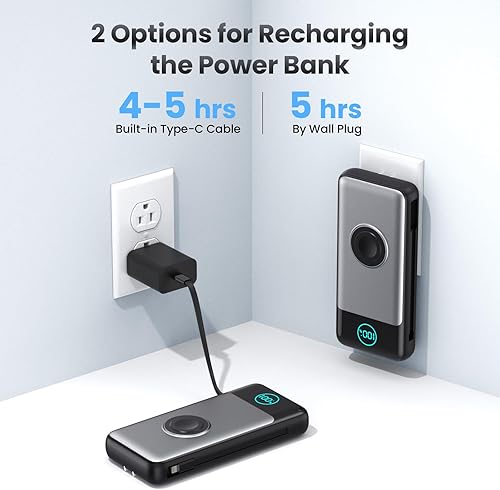 Miniatura 5 de Cargador portátil de 26800 mAh para iPhone con cables integrados y enchufe de pared de CA, banco de energía USB C 6 en 1, 5 salidas esenciales de