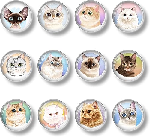 Miniatura 2 de 12 imanes de cristal para nevera, lindos gatos, imanes decorativos para refrigerador, para cocina, oficina, pizarra, gabinete y lavavajillas