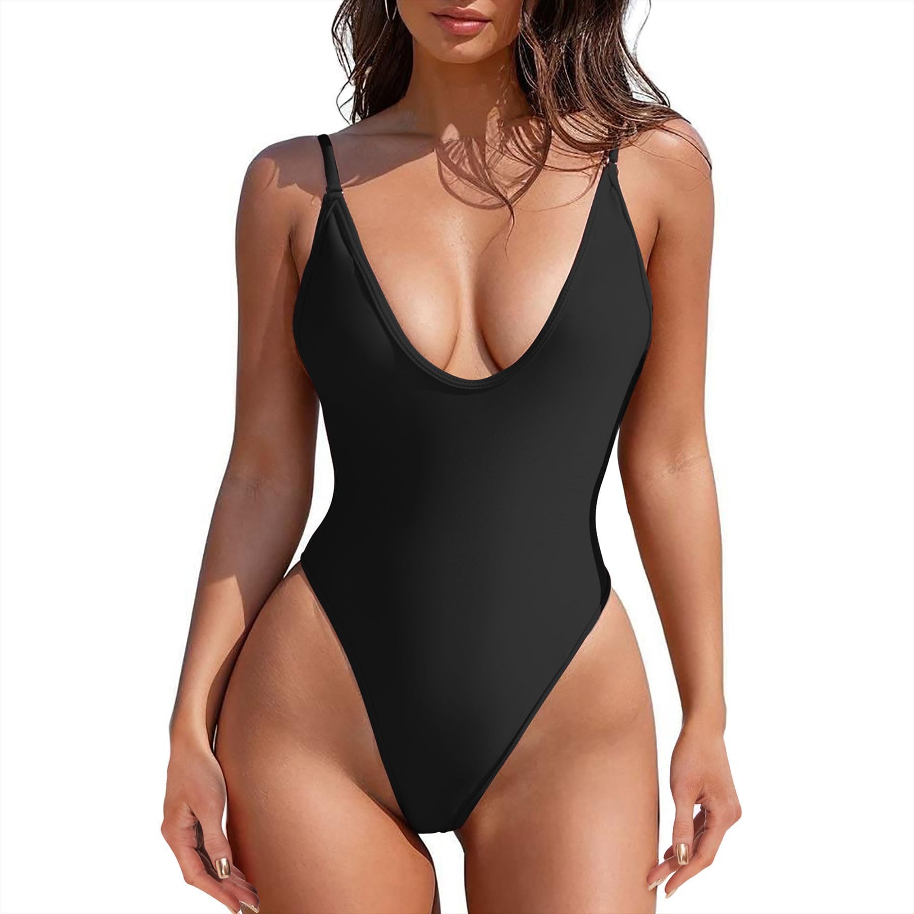 ZandoV-Neck Swim Suits for Women 2025 Cheeky One Piece Swimsuits for Women One Piece Swimsuit Women Thong Bathing Suit
