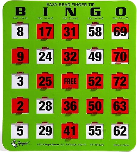 Miniatura 9 de Regal Bingo - Tarjetas de bingo con diapositivas obturadoras - 8 x 9 pulgadas - Cartulina verde de 5 capas - Fácil de leer - Sin duplicados -