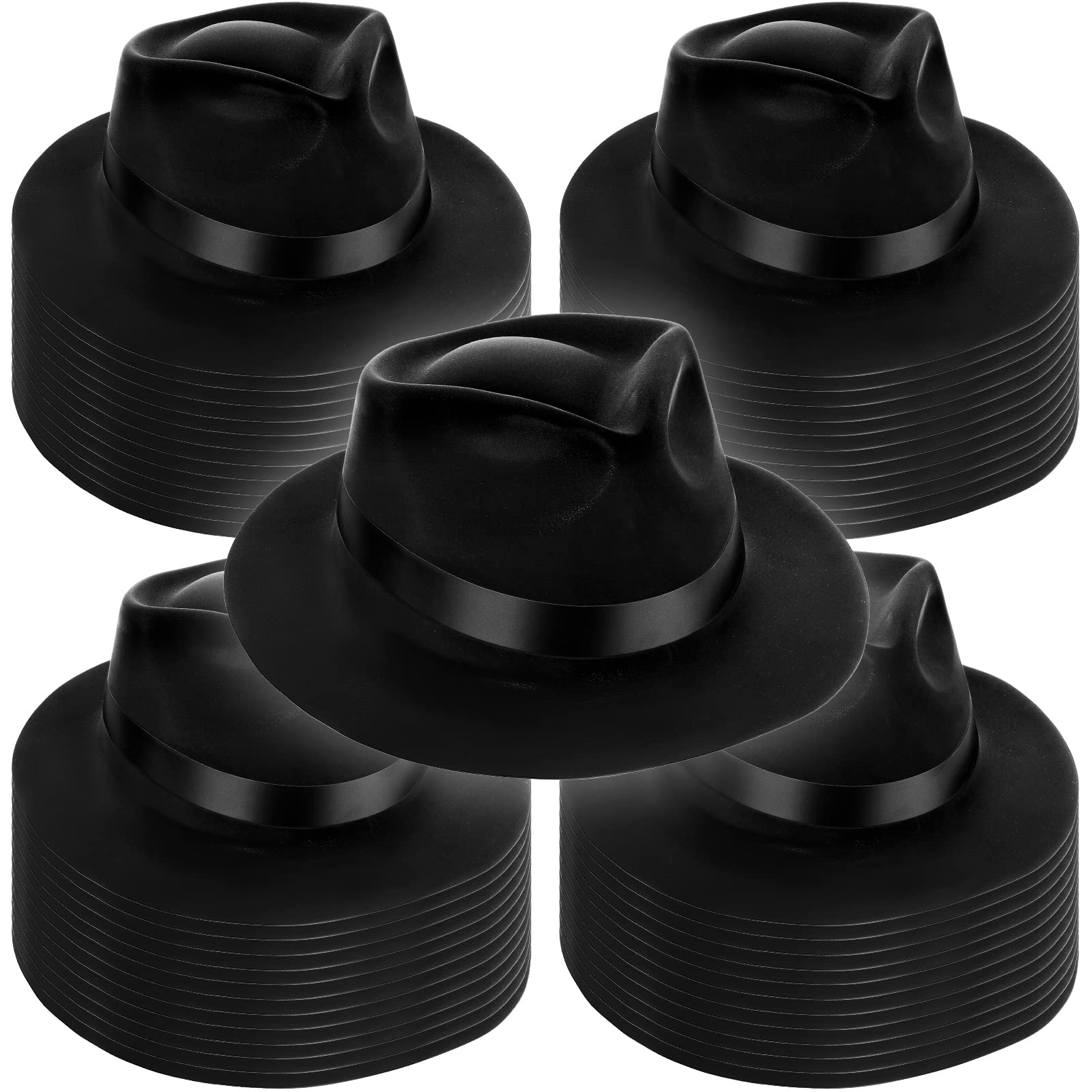 Xtinmee 48 Pieces Gangster Party Hat Plastic Gentlemen Hats Costume Hats for Kids Adults 1920s for Men (Black)