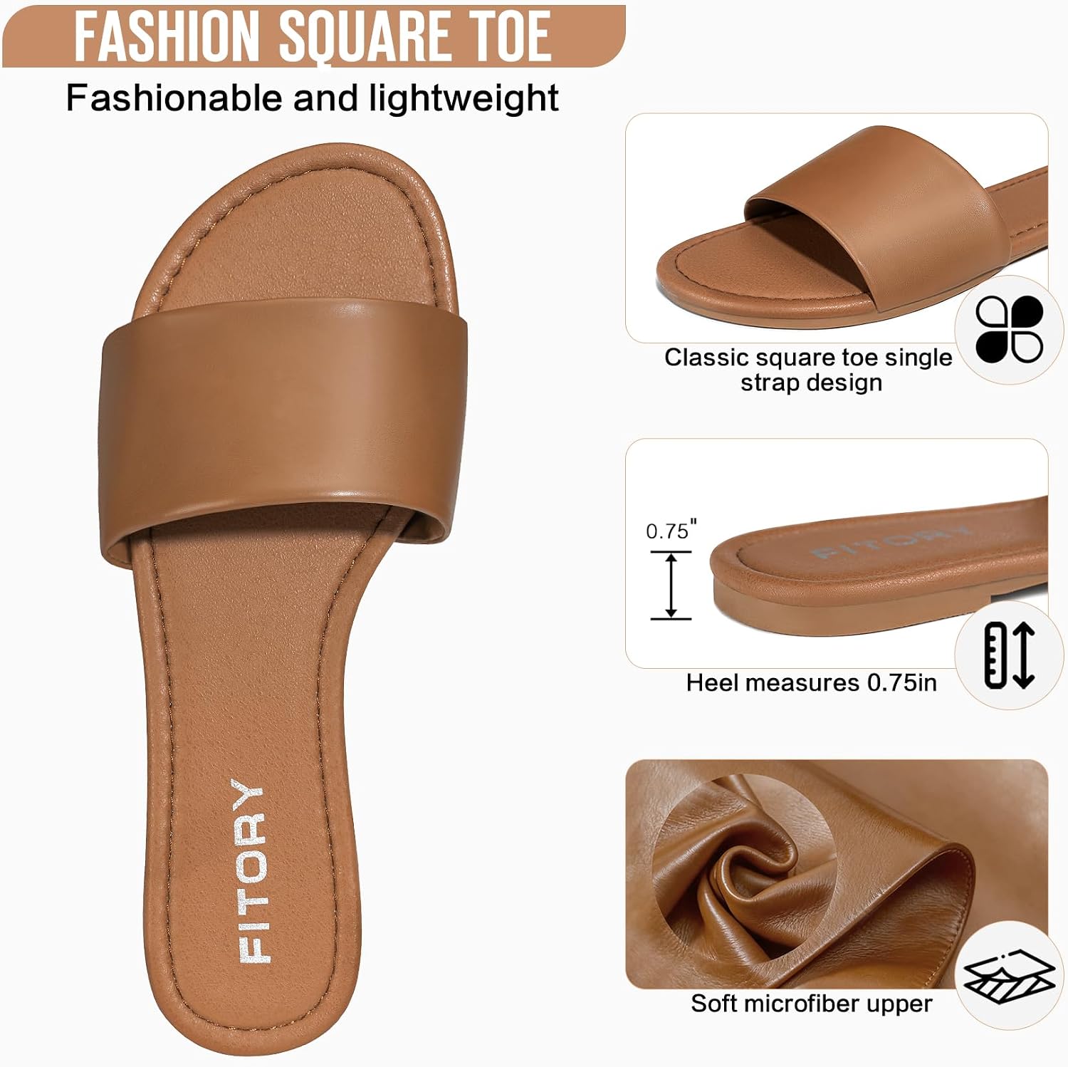 FITORY Women's Slide Sandals Fashion Round Toe With Classic Single Strap Slippers for Summer