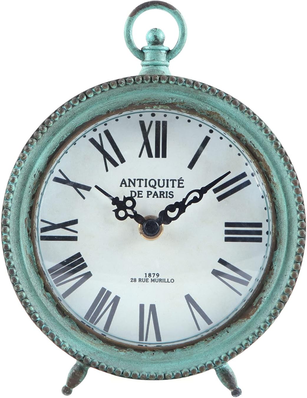NIKKY HOME Antique Table Clock Silent Non-Ticking, Shelf Desk Top Clock Battery Operated Rustic Distressed Design, Shabby Chic Home Decor for Fireplace Mantel, Desktop, Countertop- Green