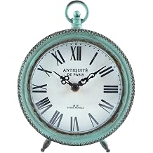 NIKKY HOME Antique Table Clock Silent Non-Ticking, Shelf Desk Top Clock Battery Operated Rustic Distressed Design, Shabby Chic Home Decor for Fireplace Mantel, Desktop, Countertop- Green