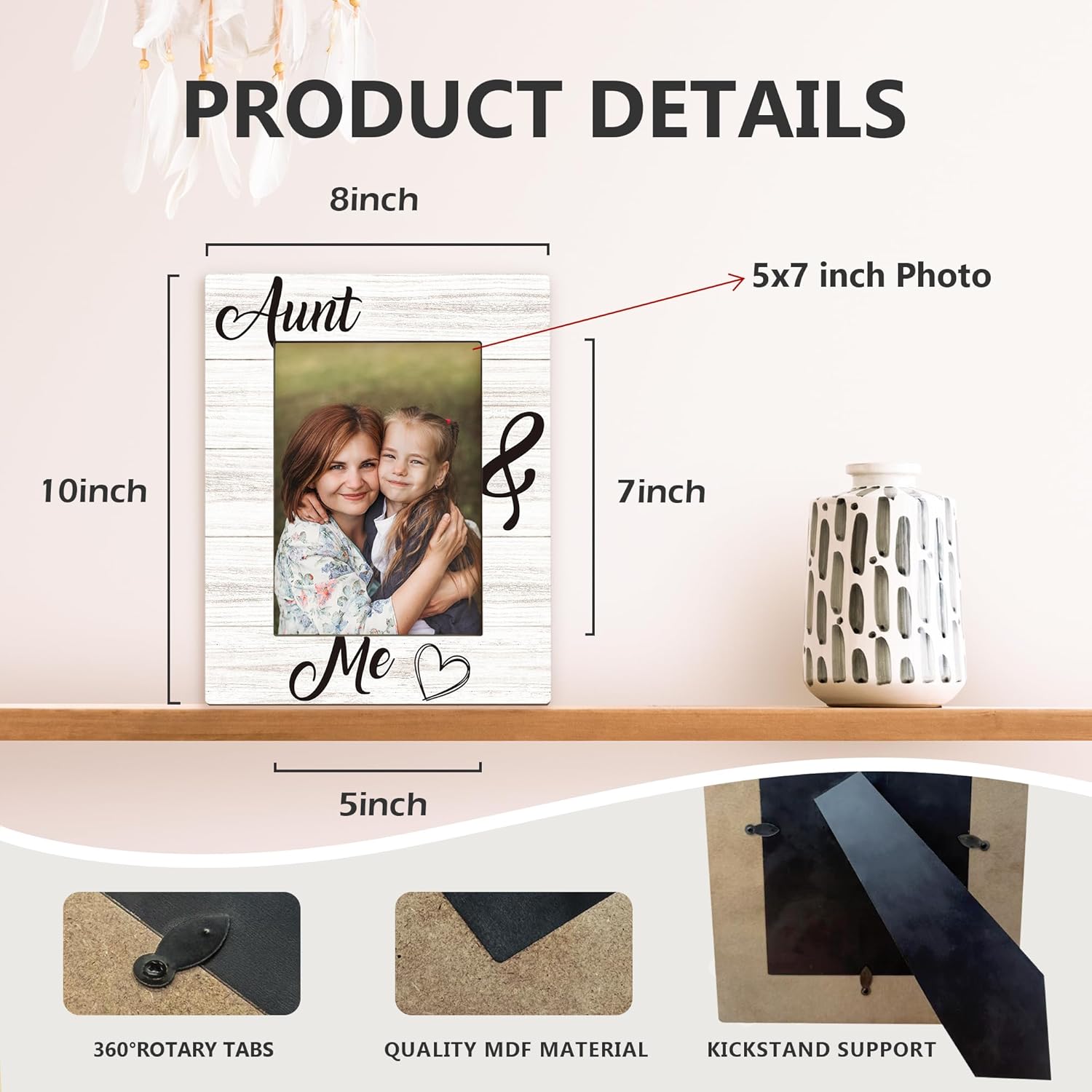 Aunt Gifts Picture Frame 5x7, Auntie Photo Frame, Christmas Mothers Day Birthday Gifts for Auntie from Niece Nephew, Aunt and Me Wooden Picture Photo Frames for Desk Home Room Decor - Image 7