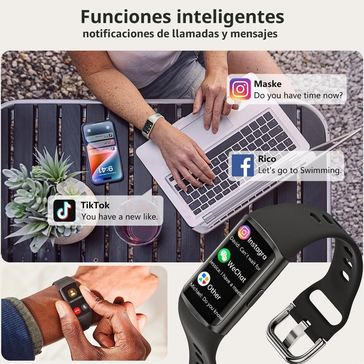FITVII FINO 2 Slim Fitness Tracker, reloj inteligente con oxígeno en sangre, monitor de sueño, frecuencia cardíaca 24/7 y presión arterial, IP68 impermeable, seguimiento de actividad de salud con