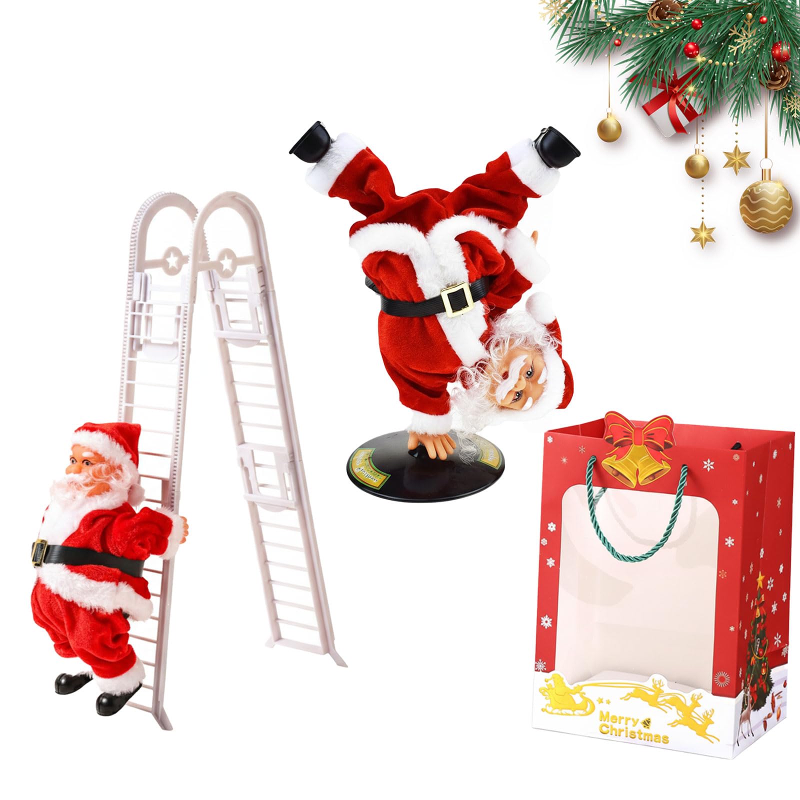 Santa Claus Musical Climbing Rope, 2026 New Electric Climbing Santa Claus On Rope, Dancing Santa, Santa Claus Decor with Funny Musical, for Christmas Tree Fireplace Home Décor (E+B)