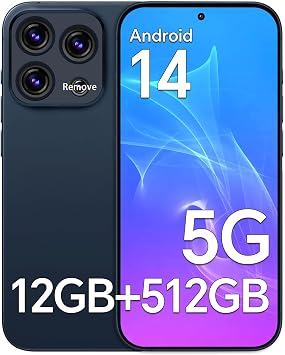 Unlocked Cell Phones K16PM, 5G Cell Phones, Android 14 Smartphone, 5000mAh Battery, Snapdragon 888, 12GB RAM + 512GB Storage, 48MP + 108MP Camera, 6.8" 3040 x 1440 Display, Dual SIM, GPS, WiFi
