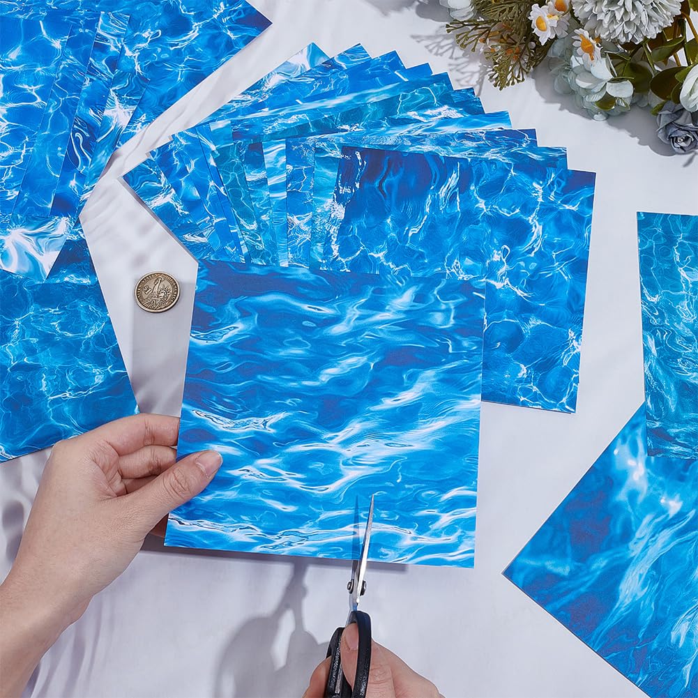 GORGECRAFT 24 foglio di Carta Scrapbooking con Texture Acqua 6x6 pollici Carta Sfondo Scrapbooking con Onde 12 stili Cartoncino con Motivo Oceano Blu Album Fotografici Decoupage Creazione di Biglietti