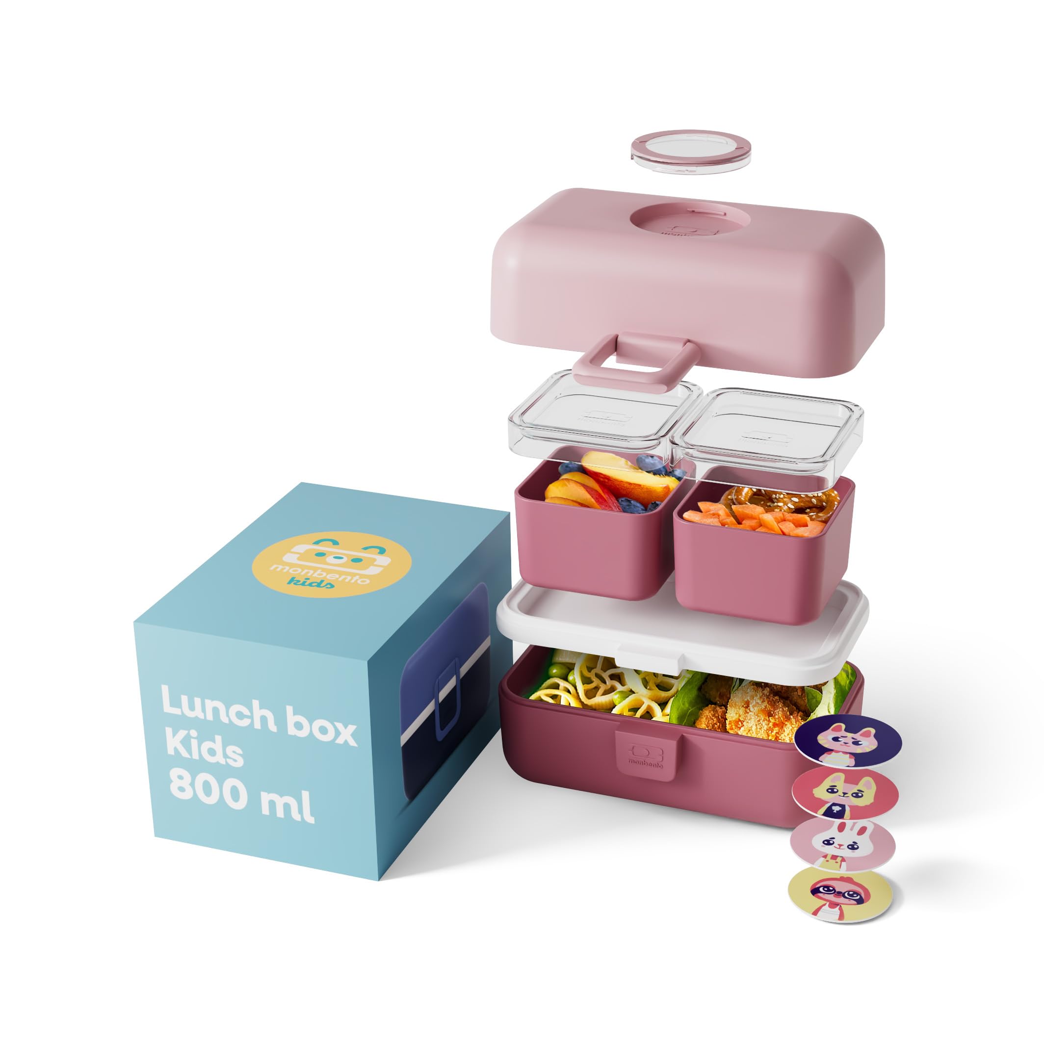 monbento - MB Tresor Pink Blush bento Lunch Box for Kids - 3 Compartment for School Lunch and Snack Packing - BPA Free & Food Grade Safe Food containers