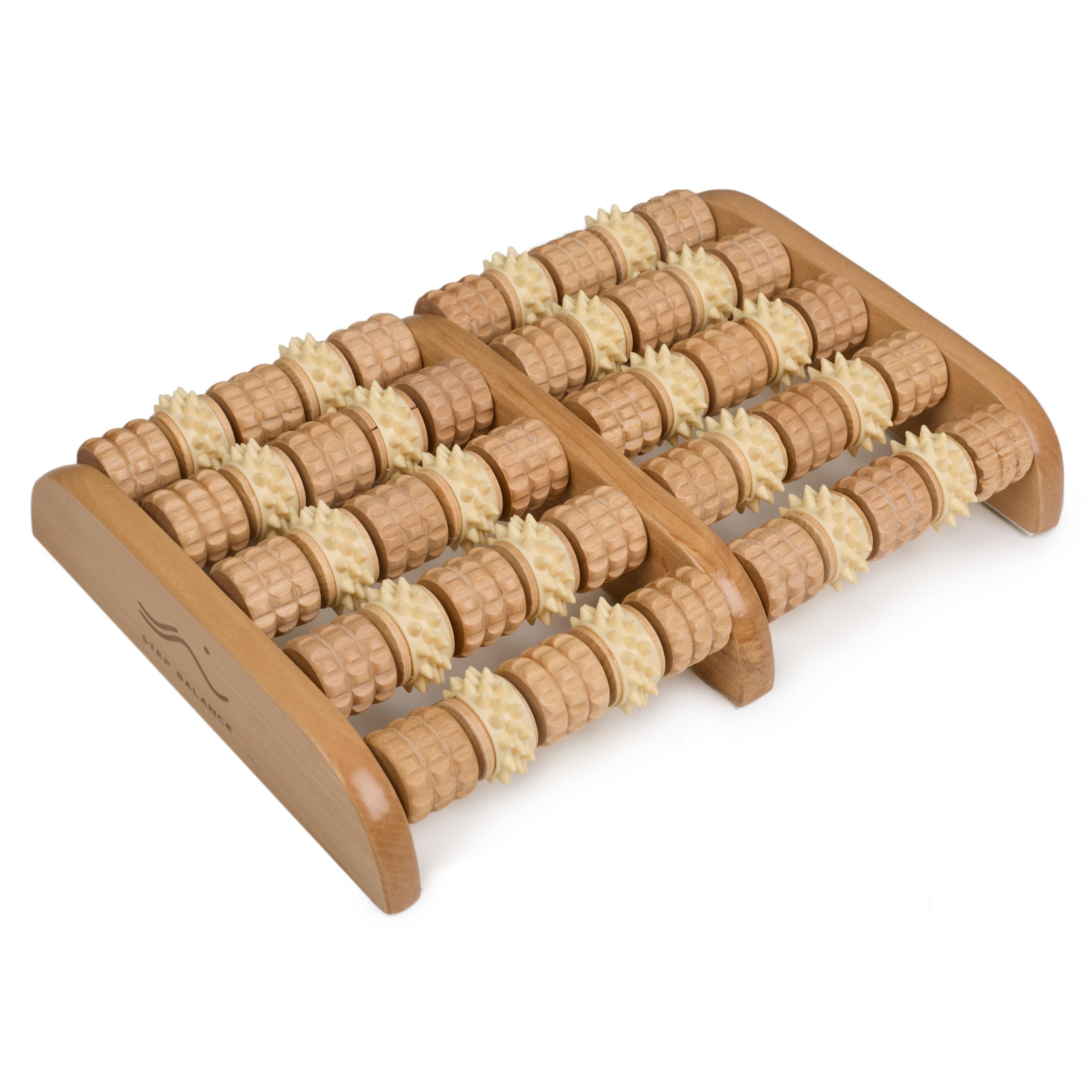ReflexRoll - Rodillo Masajeador para Pies de Madera - 50 Rodillos Doble Textura - Reflexología Plantar Digitopresión Shiatsu - Fascitis Plantar Pies Cansados Estrés - 29 cm Unisex