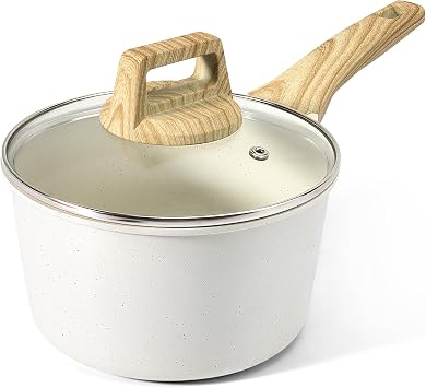 GiPP Nonstick Sauce Pan with Lid - 3.6L Small Sauce Pot Non Stick Cooking Pot with Stay-Cool Handle, Kitchen Pots Granite Saucepan Induction Compatible, PFOA FreeWhite, 20cm