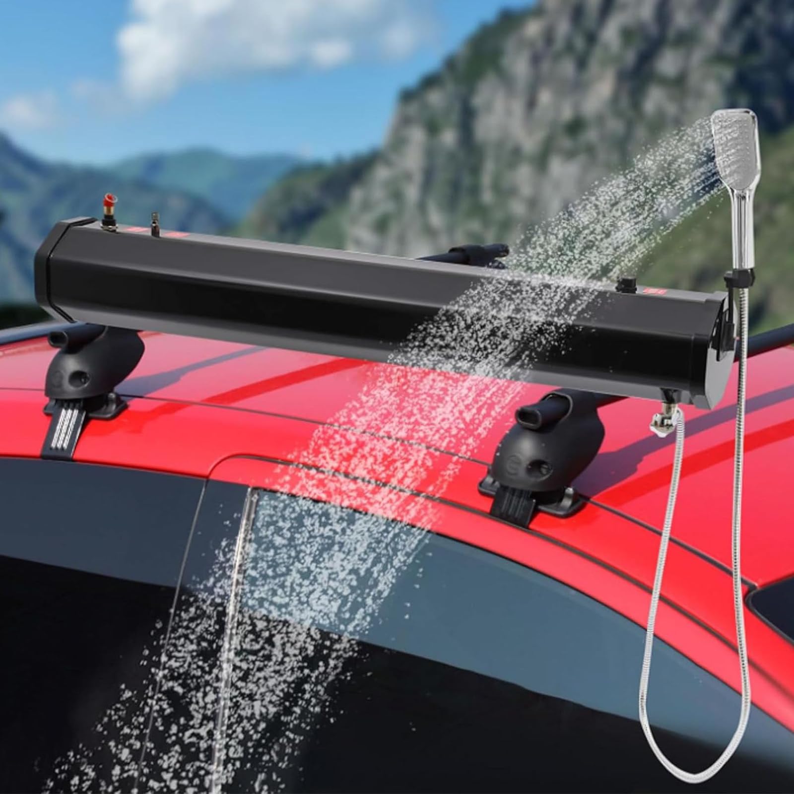 Tanque de Agua Presurizado 18L/20L/30L para Techos de Auto - Depósito De Agua Multifunción con Calentador Solar para Ducha de Camping, Lavado de Coches y Outdoor 30L