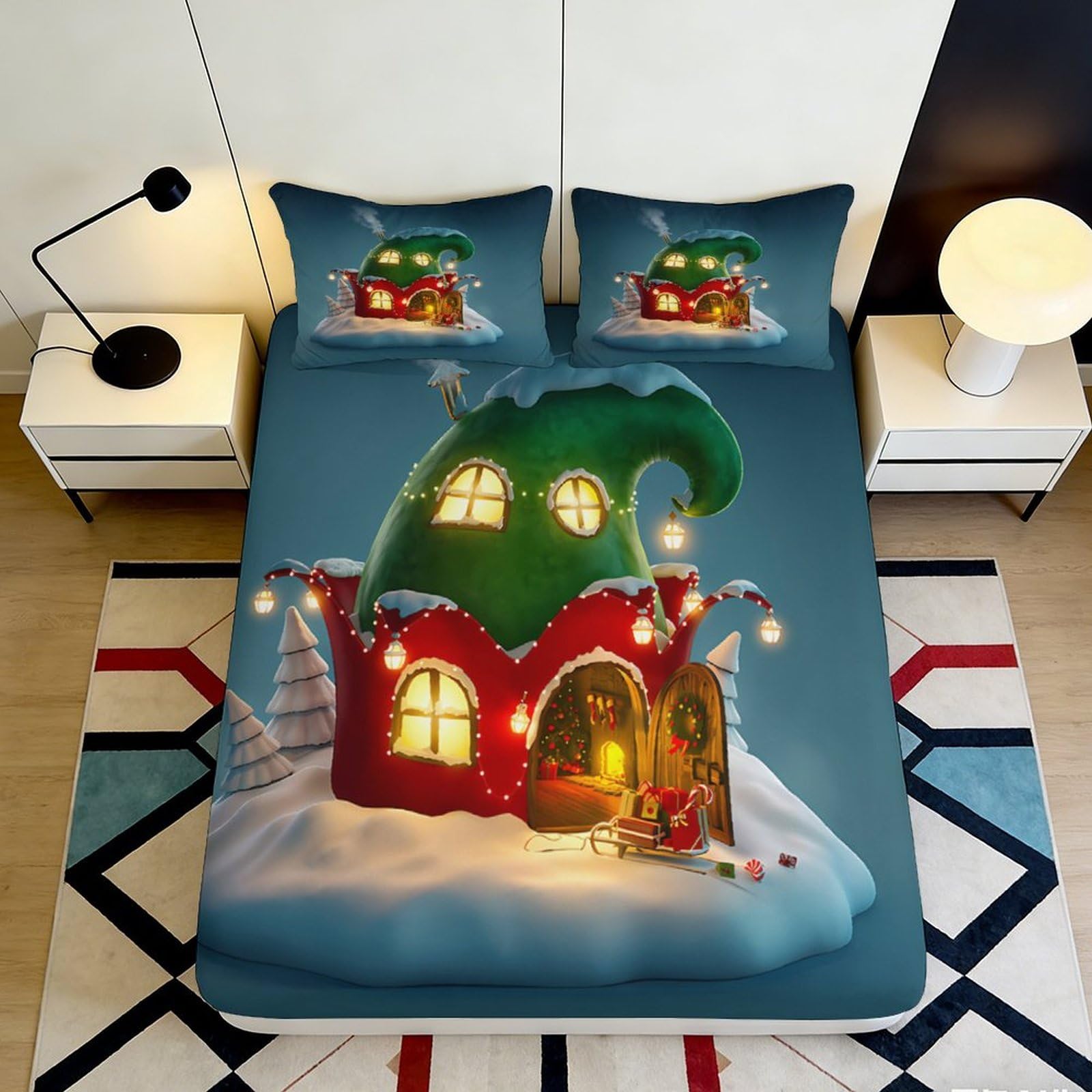3D Printed Fairy Dream Fitted Sheet Microfiber Non-Slip Deep Pocket Mushroom Fantasy Mattress Fitted Cover Bedroom Bedding 90x200x25cm