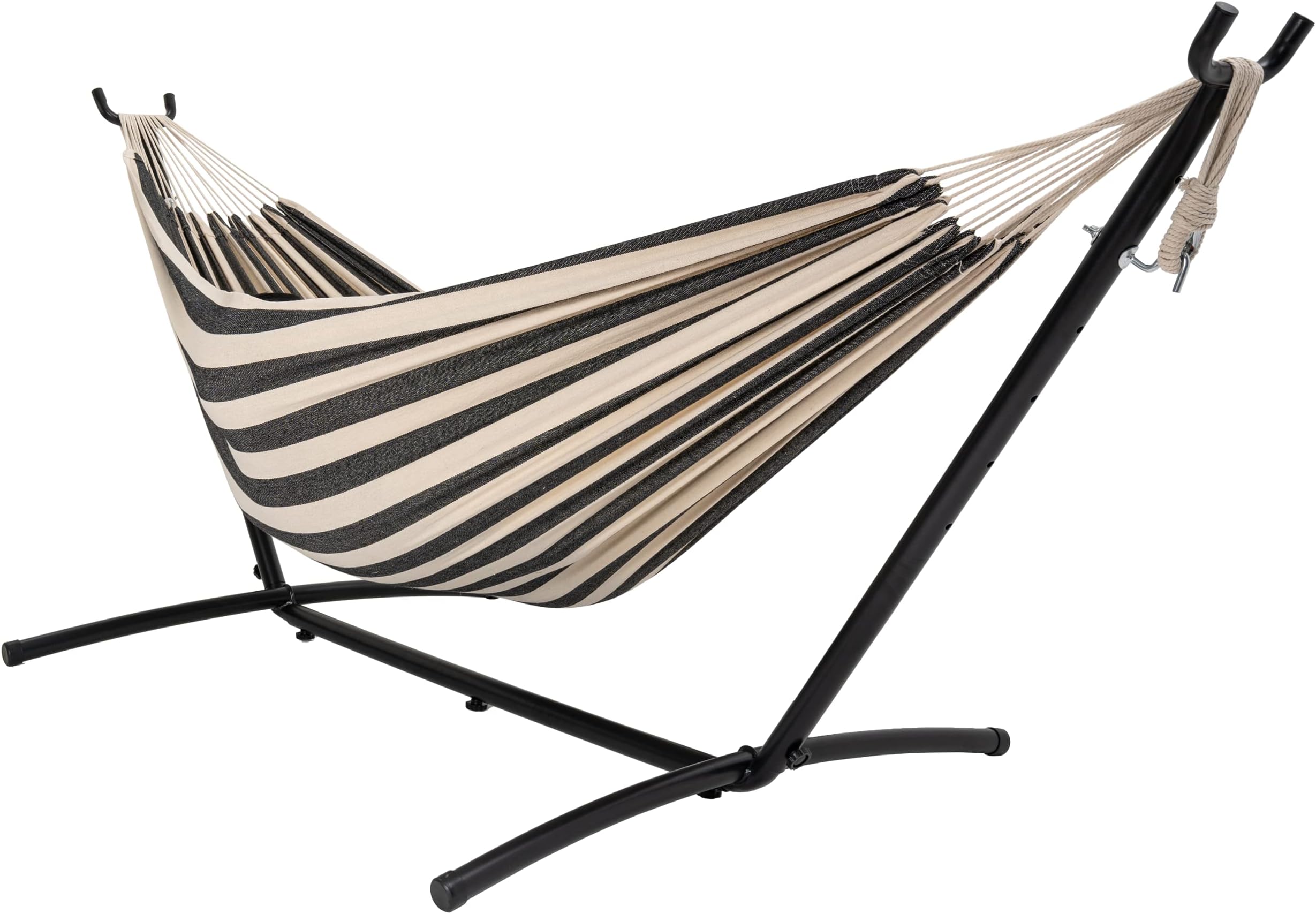 Lazy Daze Hammocks Double Hammock with 9ft Space-Saving Steel Stand Includes Portable Carrying Case, 450 Pounds Capacity (Black White)