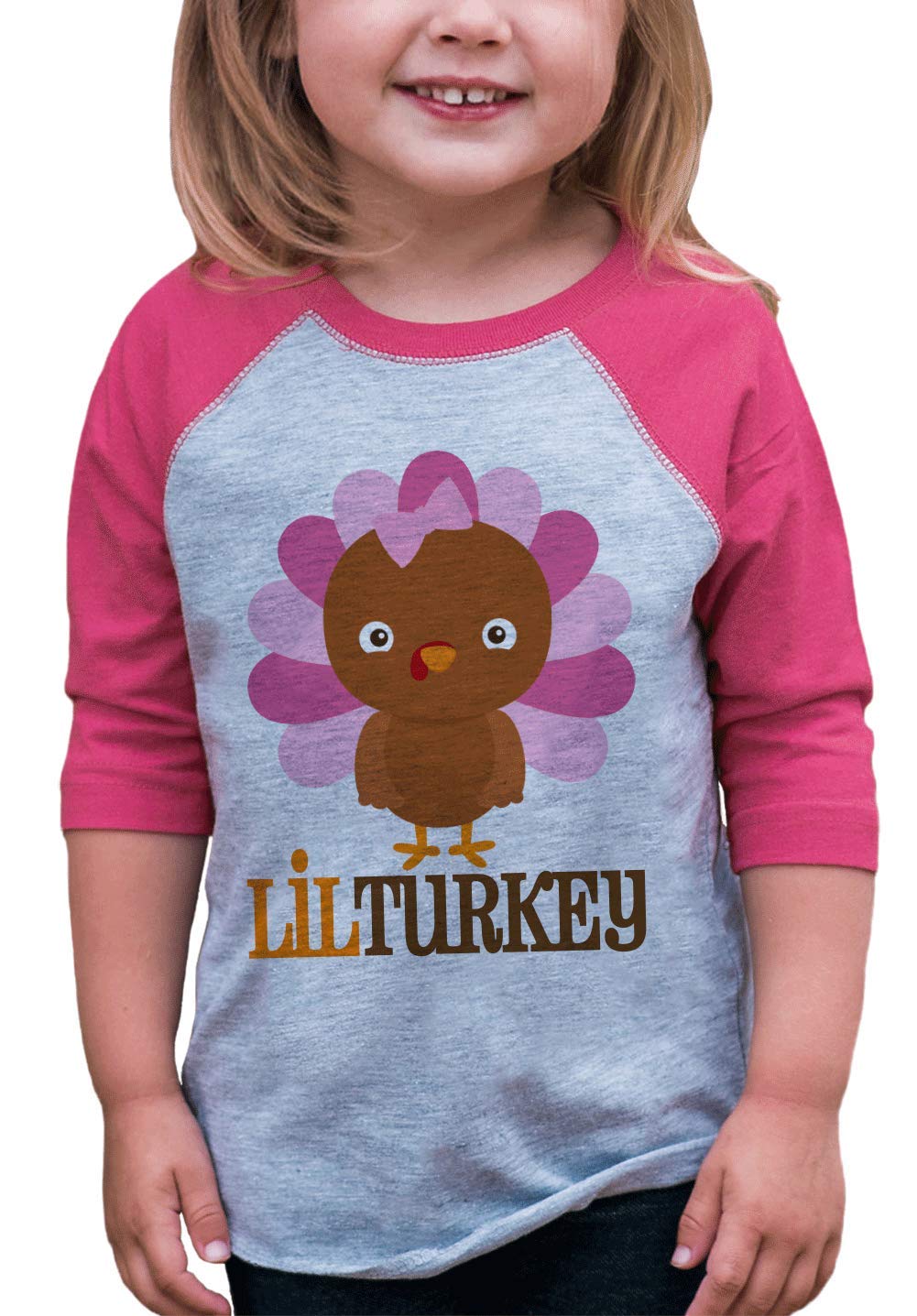 7 ate 9 Apparel Baby Girl's Little Turkey Thanksgiving 2T Pink Raglan