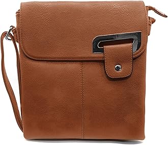 Woodland Leathers Women's Cross Body Shoulder Messenger Bag, Multiple Slip and Zip Pockets Handbag with Storage Pocket, Brown