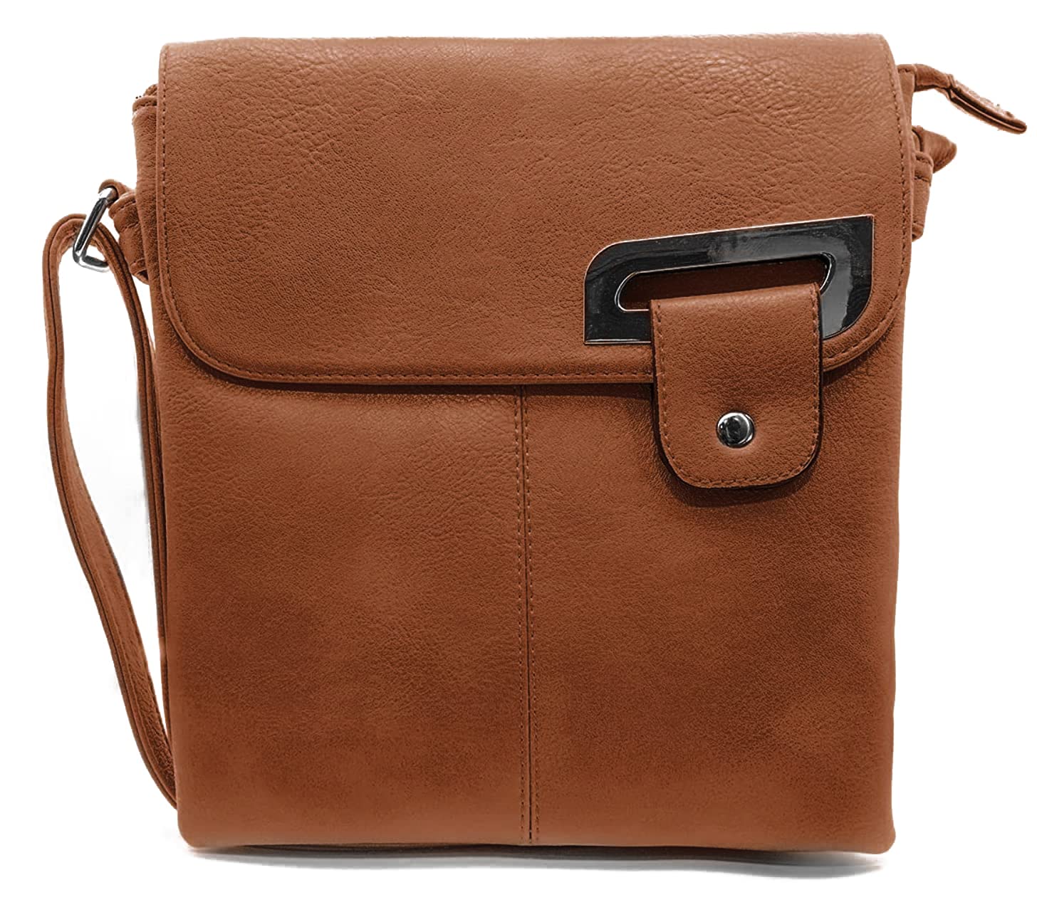 Woodland LeathersWomen's Cross Body Shoulder Messenger Bag, Multiple Slip and Zip Pockets Handbag with Storage Pocket, Brown