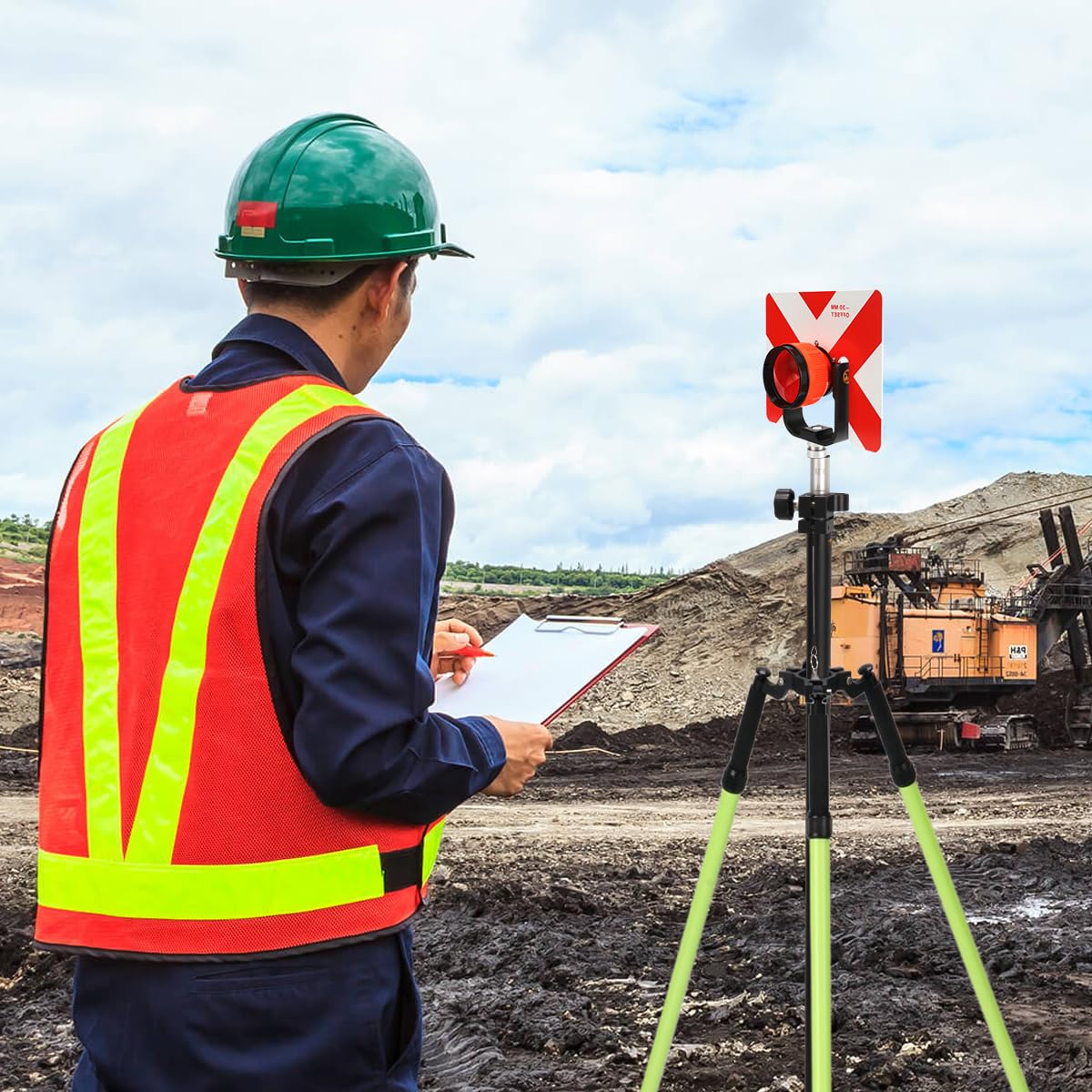 Trípode de liberación de pulgar, trípode profesional de aluminio para postes de prisma y topografía, compatible con estaciones totales y equipos de topografía, verde