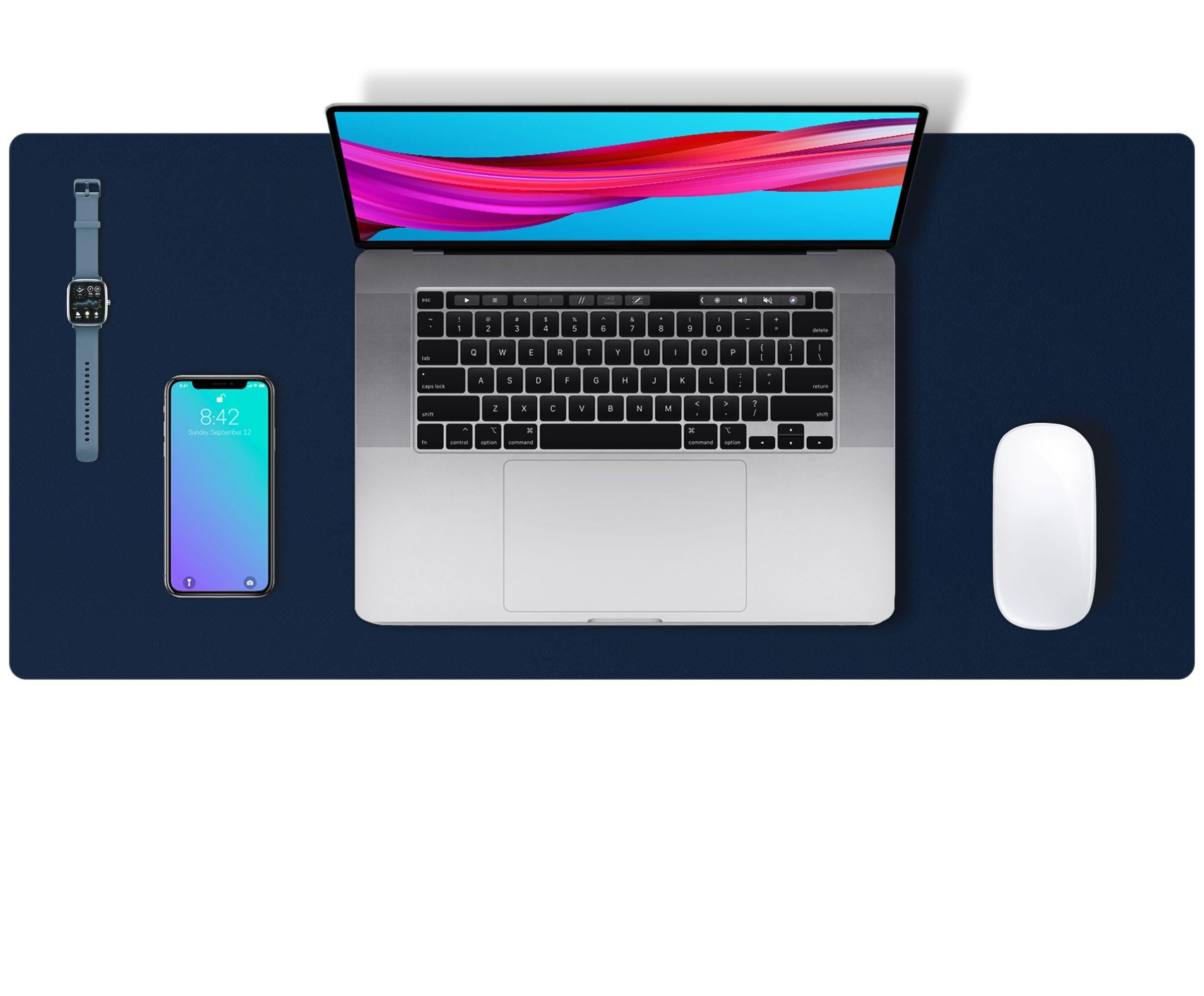 Aothia Sottomano-Tappetino Scrivania in pelle PU-Tappetino per mouse, Antiscivolo protezione della scrivania-Impermeabile Copri Scrivania per ufficio e casa (60cm x 35cm,Blu scuro)