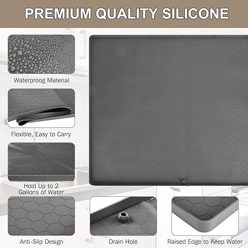 Miniatura 3 de Alfombrillas para debajo del fregadero para cocina, impermeables, 28 x 22 pulgadas, silicona, montaje inferior, gris