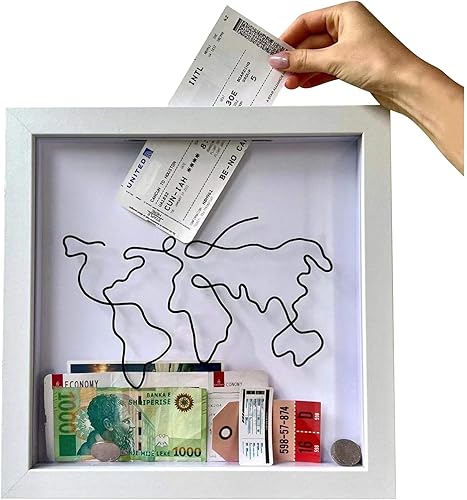 huxihom Caja de viaje para recuerdos, caja de archivo de aventura, marco de caja de sombra pequeña, caja de sombra de viaje con mapa de ranura, caja