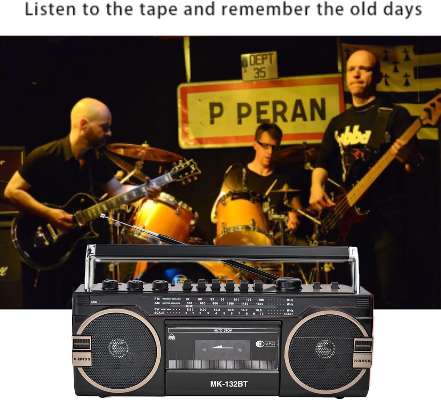 Lettore di Cassette Bluetooth, CD, Boombox, Radio Portatile con Altoparlante Stereo retrò, Riproduzione di Musica Tramite USB/Scheda TF e registratore, Stile Classico Anni '80.