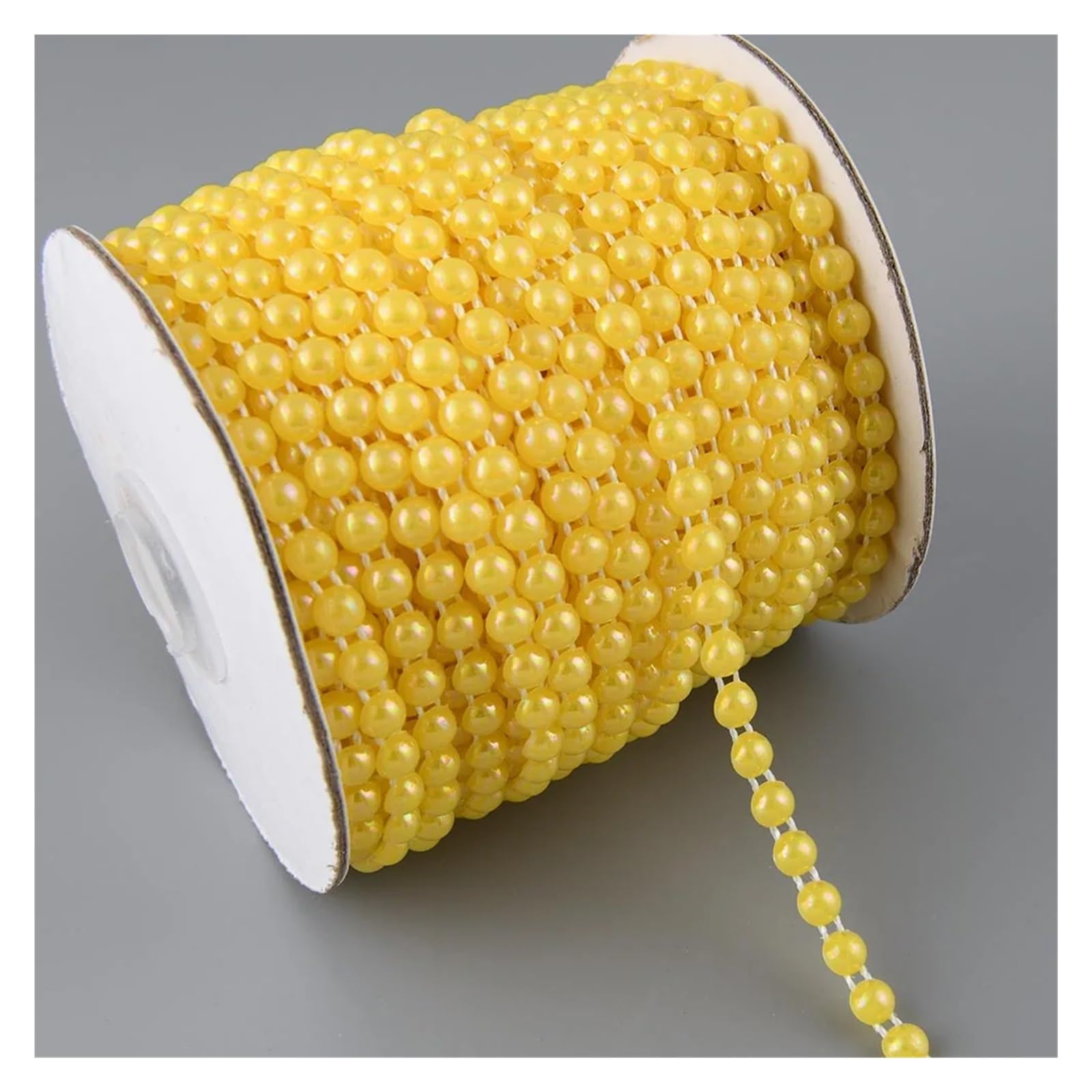 Pearl Bead String 3Yards 6mm Width Half Round Flatback Imitation Pearl Beads Chain Sewing Trim Cake Decoration Makeup and Wedding Arrangements (Color : AB Yellow)