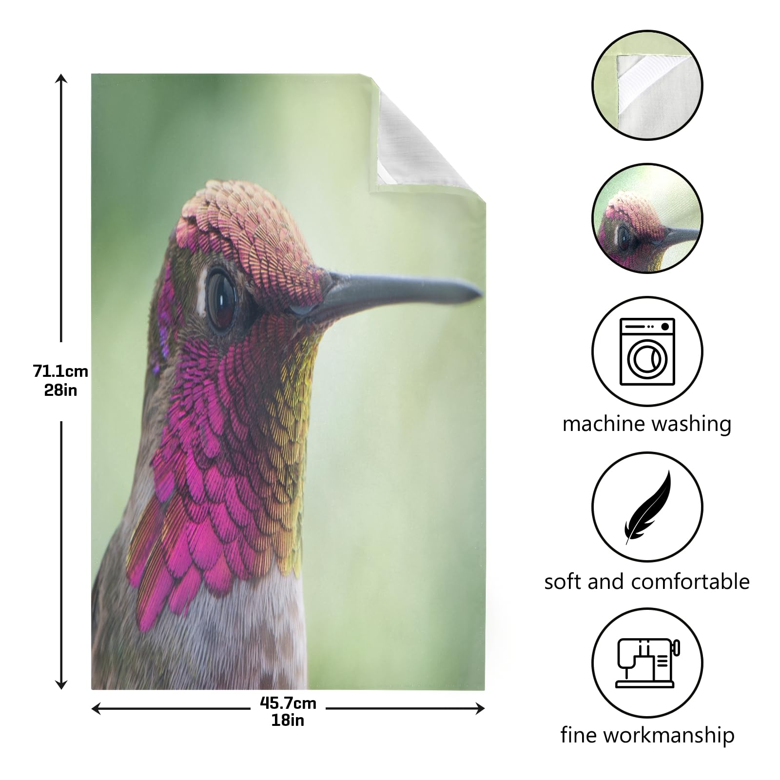HummingGarden Luxus-Geschirrtücher – Kolibri & Rose Design, Mikrofaser 600 G/m², 76,2 X 45,7 Cm, Supersaugfähig
