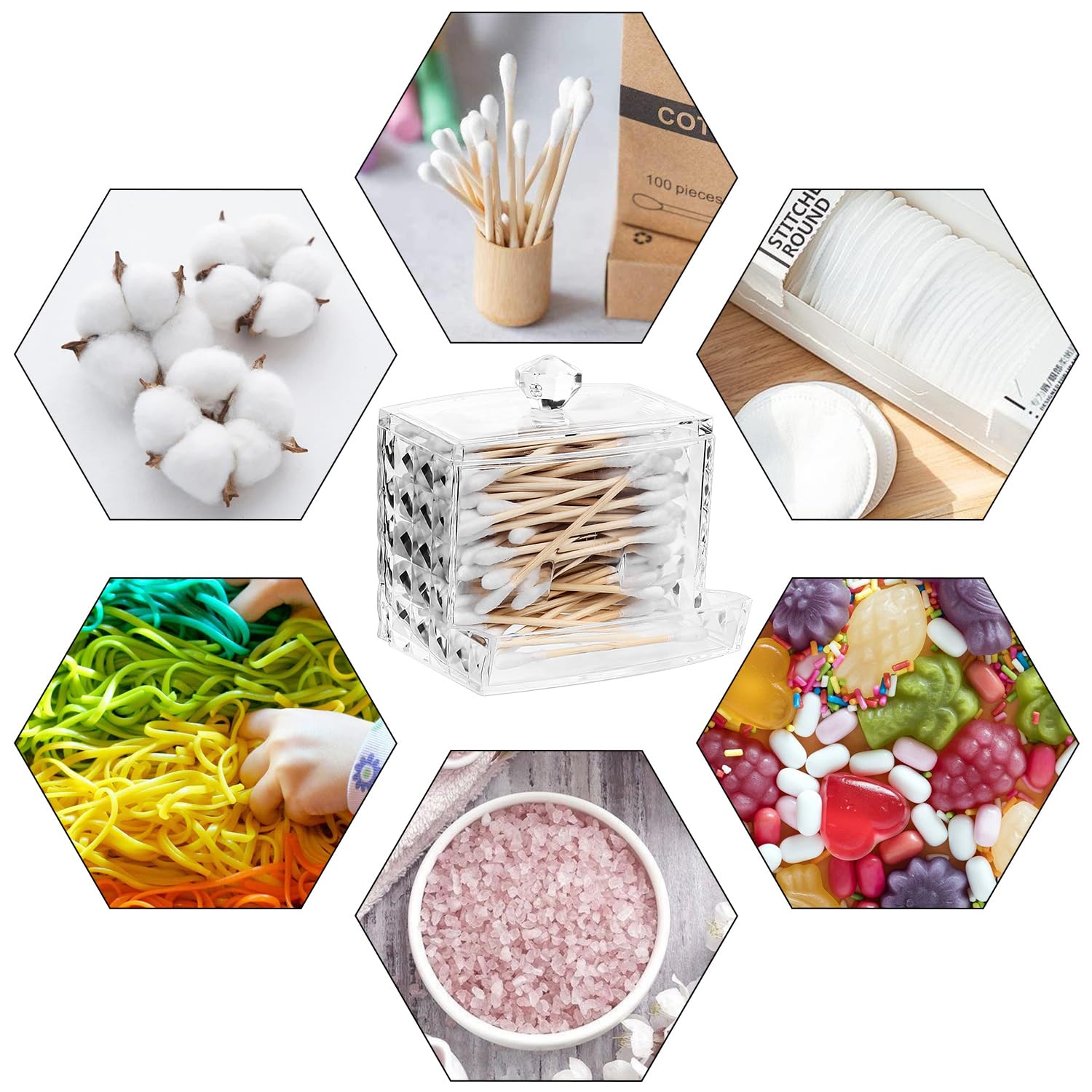 4 x Dispensador Discos Desmaquillantes, Soportes Contenedor de Hisopos de Algodón, Caja Organizador Baño, Caja Contenedor de Almohadillas de Algodón,con Tapas para Discos Bola de Algodón Cosmeticos