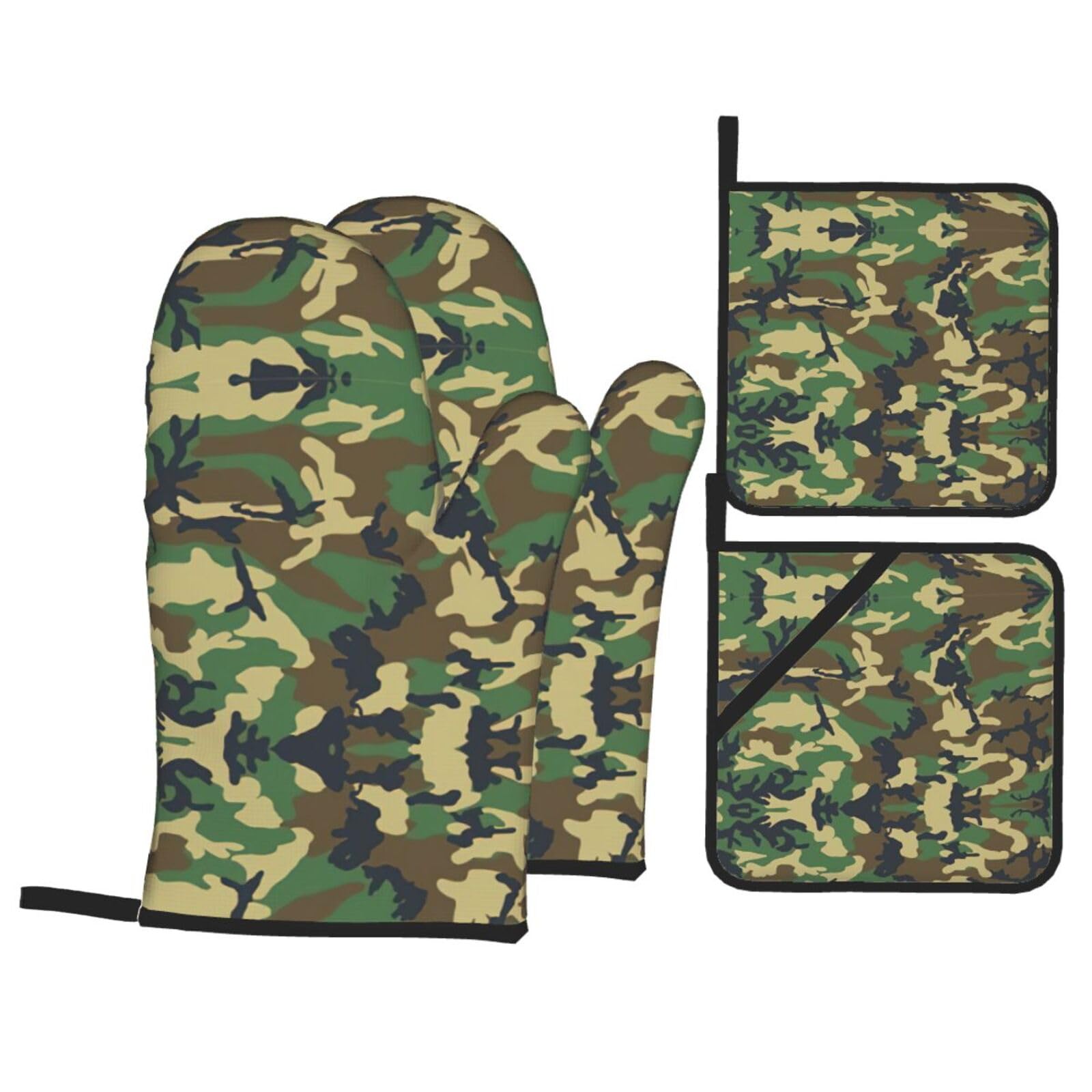 Green Military Camo Print Oven Microwaving Waterproof Kitchen Gloves for Baking Grilling Holiday Cooking