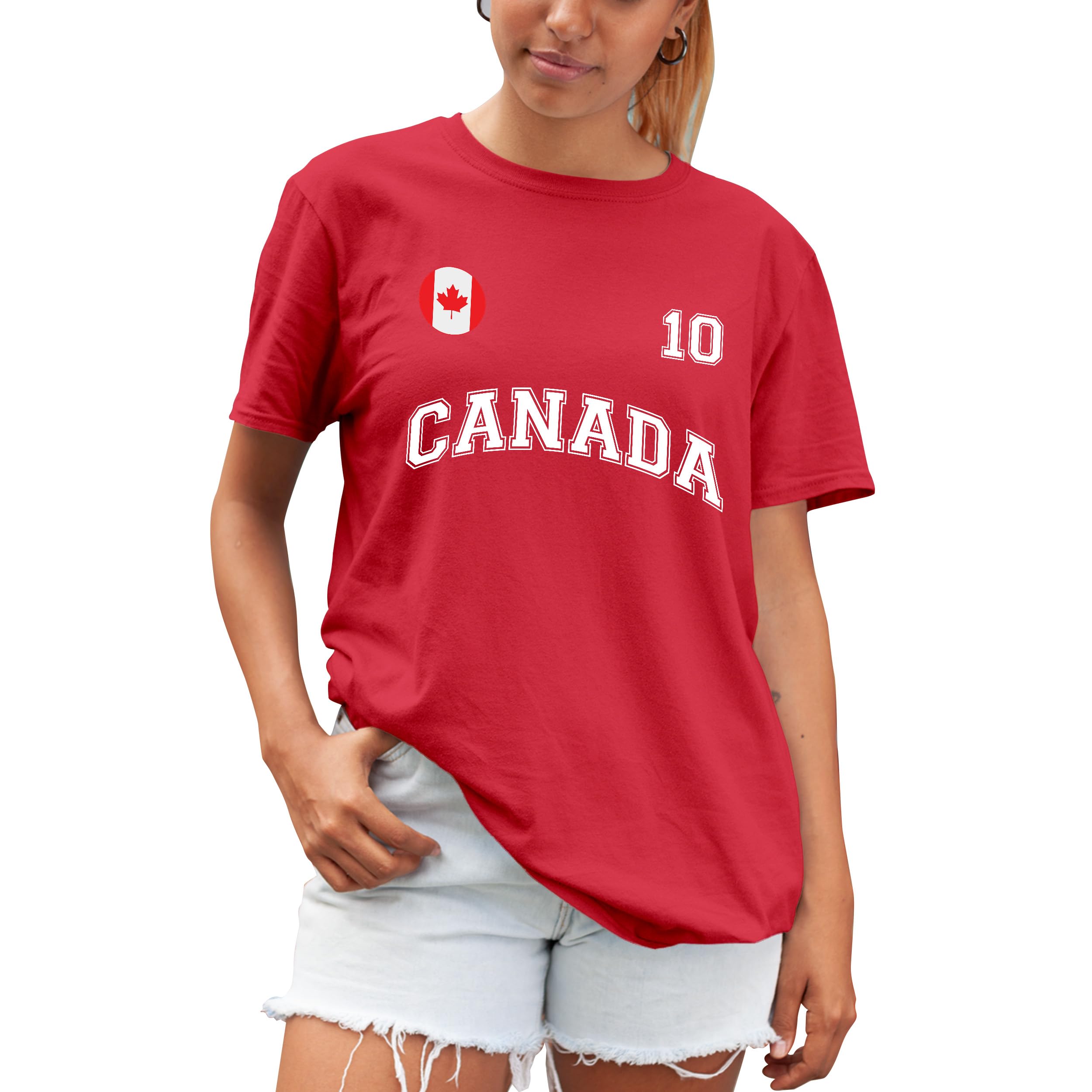Canada T Shirt for Women - Custom Canadian City Name Number Badge Tshirt - Unisex Football Fan Tee, M, Red
