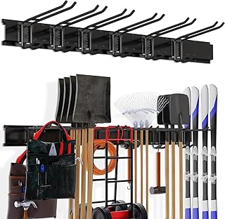 Madertool Garage Organization, Garage Tool Organizer Wall Mount with 48 inches Rails and 6 Double-layer Hooks, Tool Organi...
