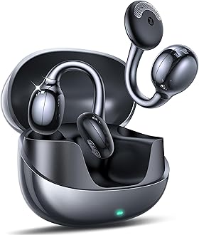 OE3 Clip-On Open Ear Earbuds Wireless Bluetooth Headphones for Running Workout Sport Ultra-Light Comfort Deep Bass Powerful Sound Auto L-R Recognition Multipoint Connection for Daily Use，Black