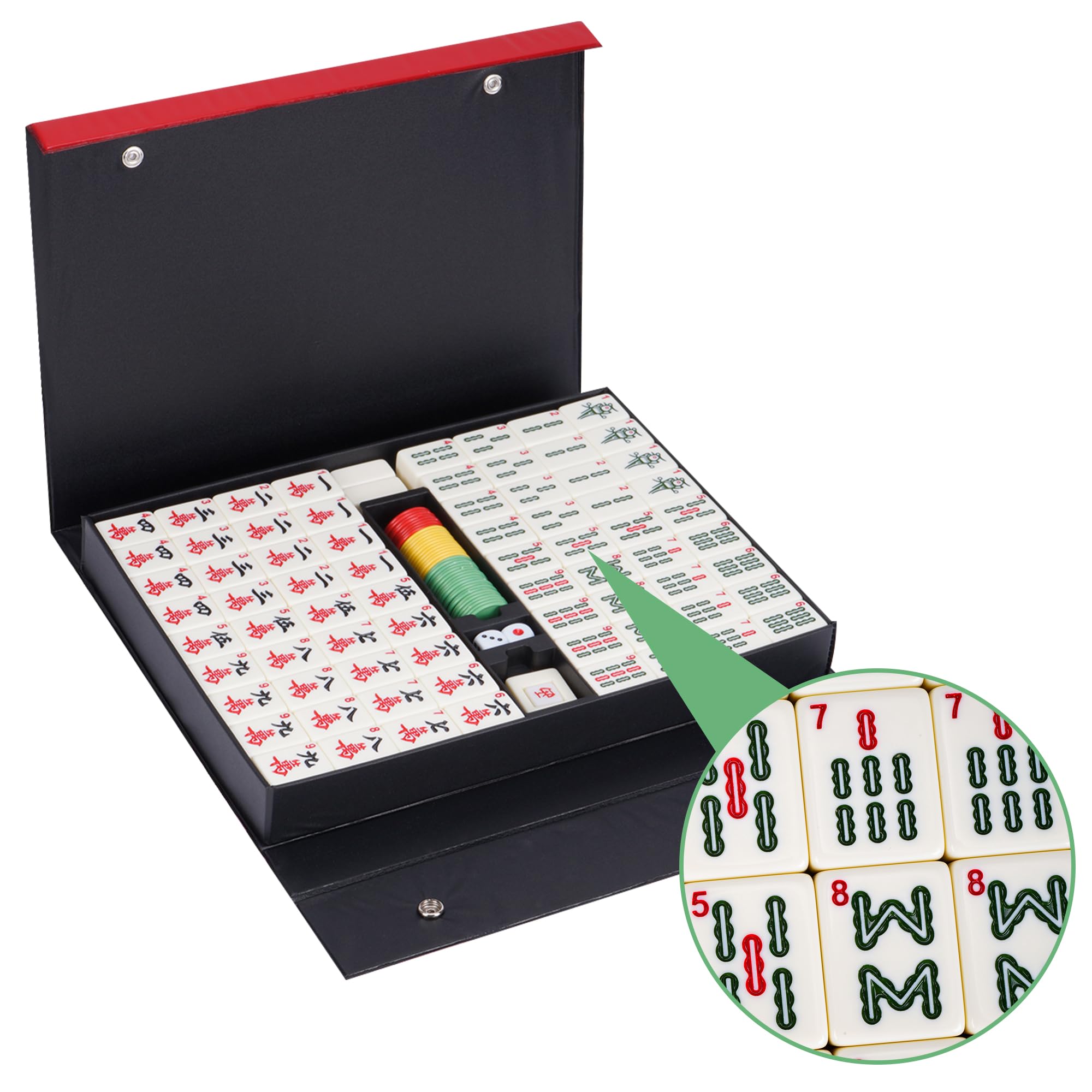 Nisorpa 3 x 2,25 cm chinesisches Majong-Set, solide Struktur, leicht zu lesendes Mah Jongg-Spiel, 144-teiliges großes Mahjong-Fliesen-Set, komplette Majong-nummerierte Sets für Party-Familienspiel, B: