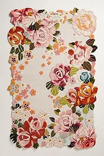 Handmade Colorful Roses Floral Wool Area Rug, Irregular Shape, Blossom (...