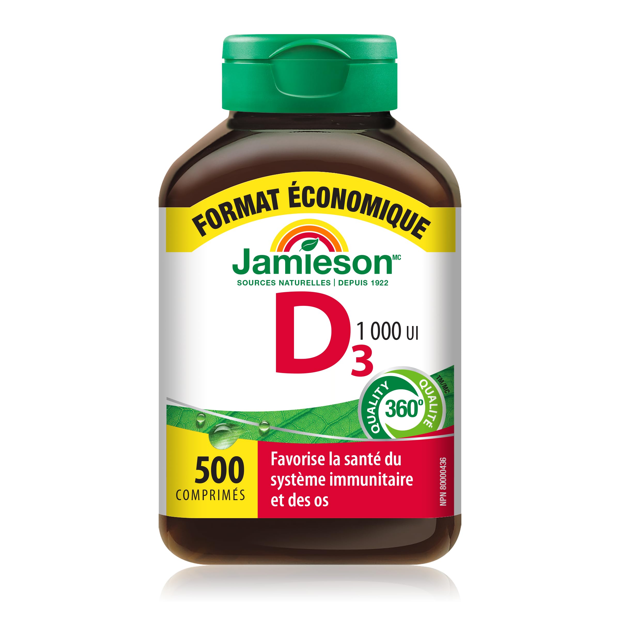 Jamieson Vitamin D3 1,000 IU Tablets, Supports Immune Health, Strong Bones, and Teeth, Enhances Calcium and Phosphorus Absorption. Vegetarian, Non-GMO, Gluten-Free, One Per Day, 500 Count, Proudly Canadian - 3