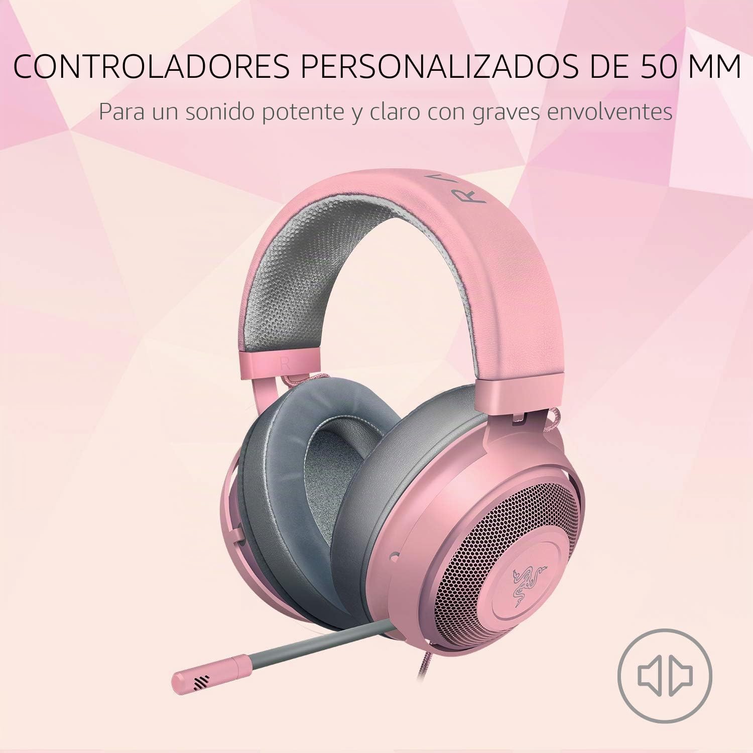 Razer Kraken - Auriculares con Cable para Juegos Multiplataforma (Controladores Optimizados de 50 mm, Micrófono Unidireccional Retráctil, Cable de Audio de 3,5 mm) Quartz Rosa