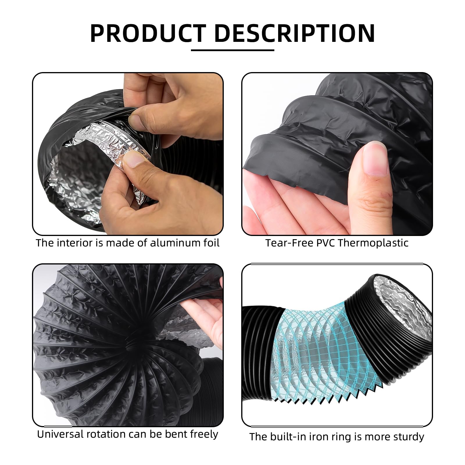 3 m Tubo Flexible de Salida de Aire 125 mm Tubo Aire con 2 Abrazaderas Acero Flexible di Aluminio PVC para Extractor de Aire Climatización Secadora Conducto de Aire de Ventilación Sistemas