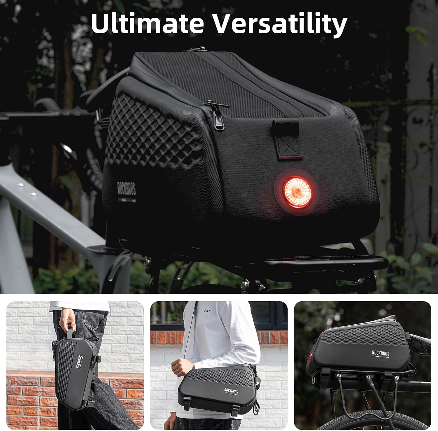 ROCKBROS Bike Bags for Bicycle Rear with coded lock,7L Rack Large Capacity Bike Ebike Trunk Pannier Bag with Tail Light Shoulder Strap for Commuter Travel Outdoor Accessories Gear